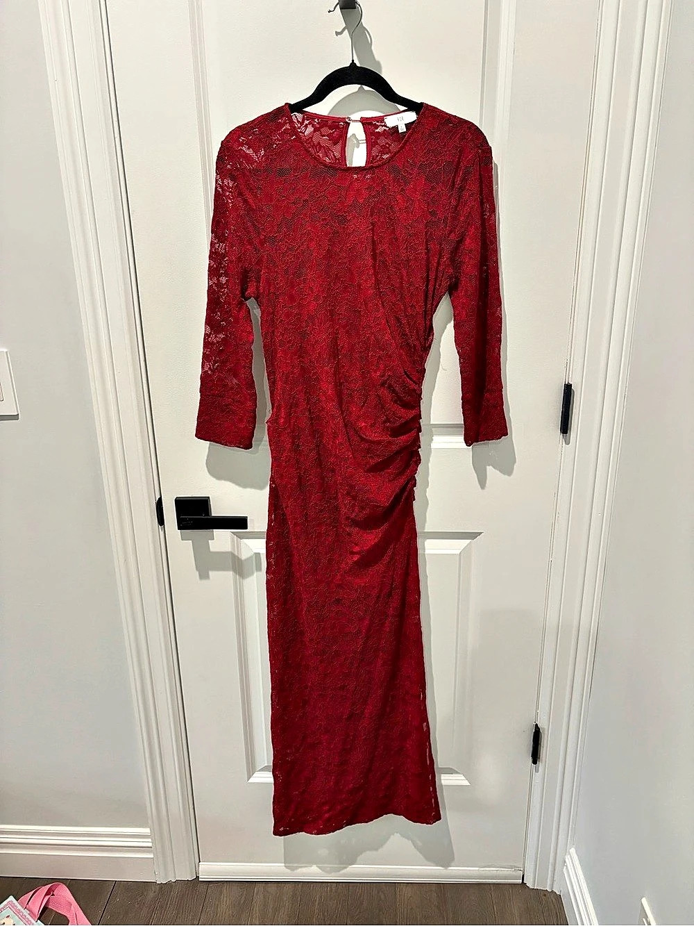 NSR Red Lace Ruched Maxi Dress Size Large Like New